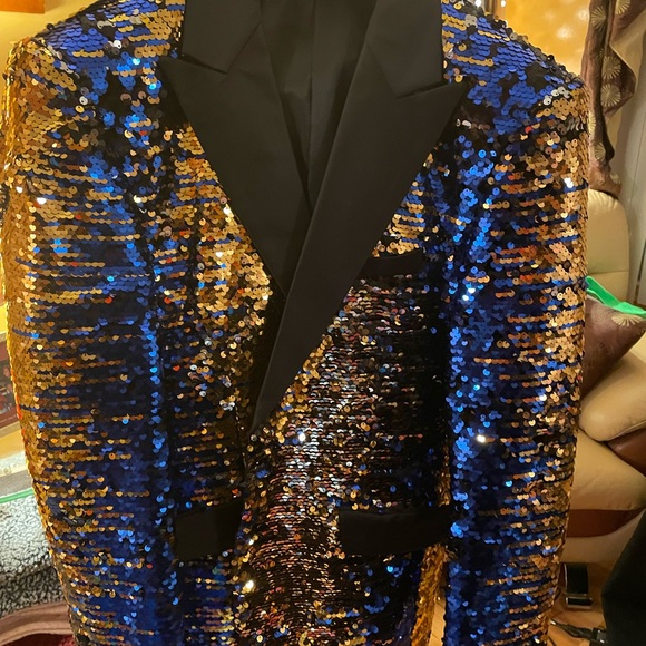 Men’s Sequin Blazer in Black Blue and Gold